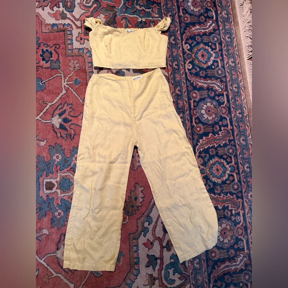 Reformation Yellow Two-Piece Linen Set - Crop Top & Wide Leg Pants